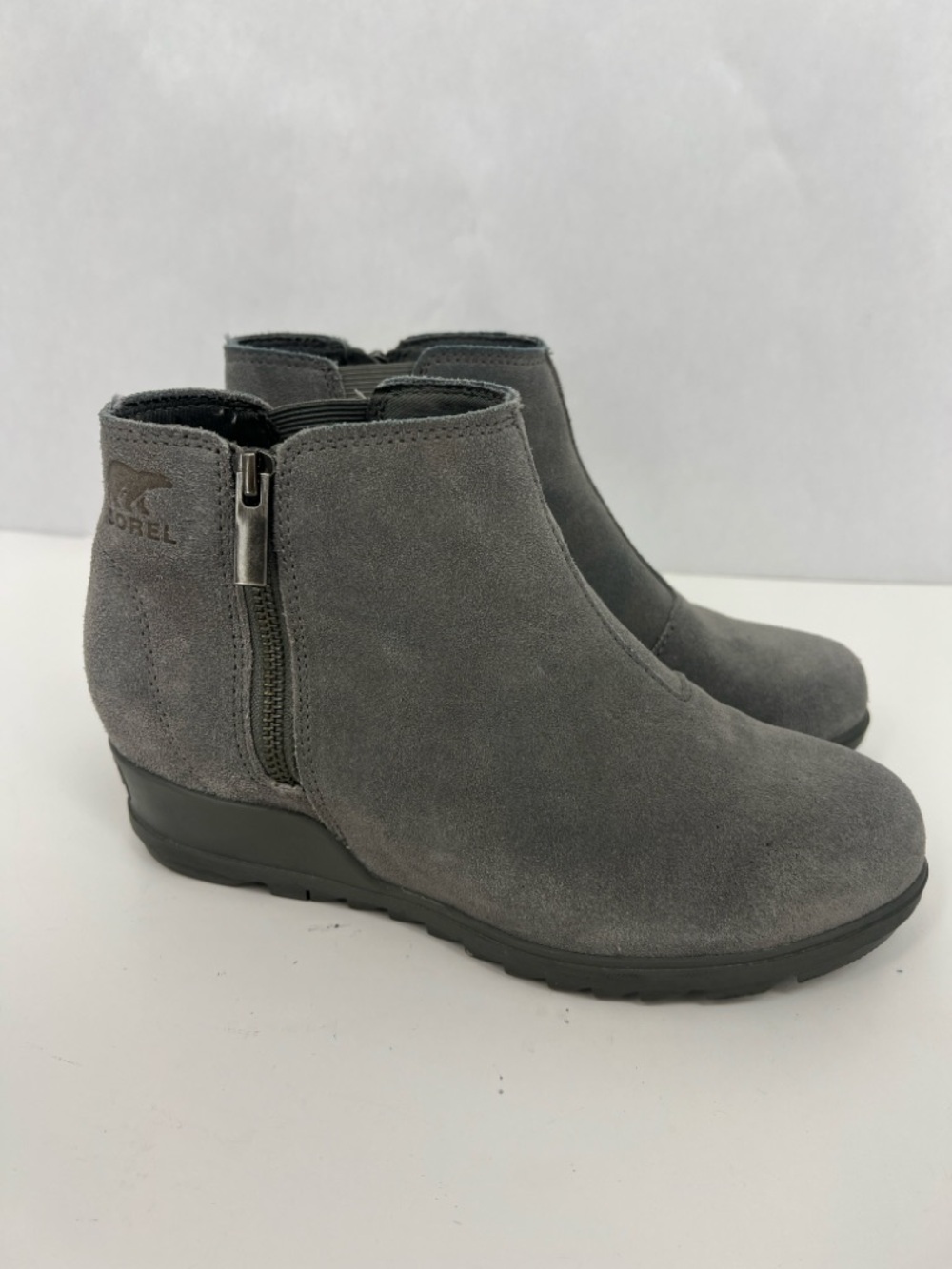 Sorel Gray Suede Ankle Booties with Side Zip